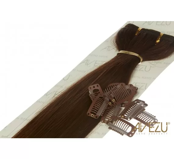 Lav selv clips on extensions - m/ 10 stk clips - 55 cm - 4# Chokolade