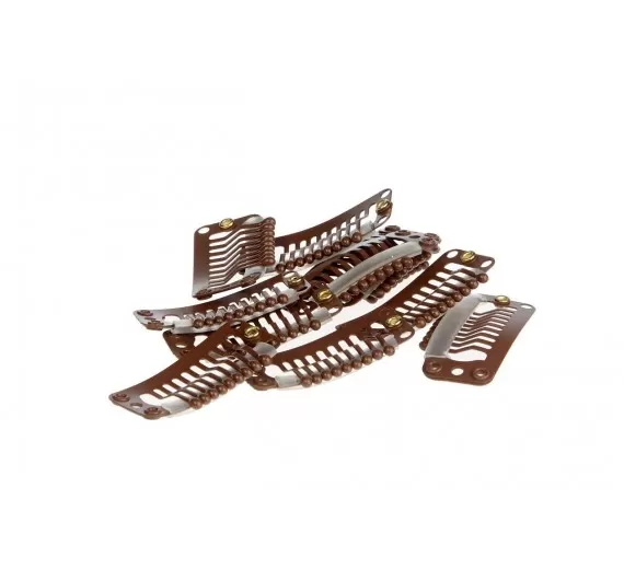 Clips til hår extensions - 10 stk løse clips - med silikoneydre - Brun 