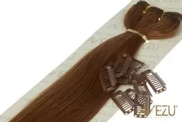 Lav selv clips on extensions - m/ 10 stk clips - 55 cm - 6# Medium brun