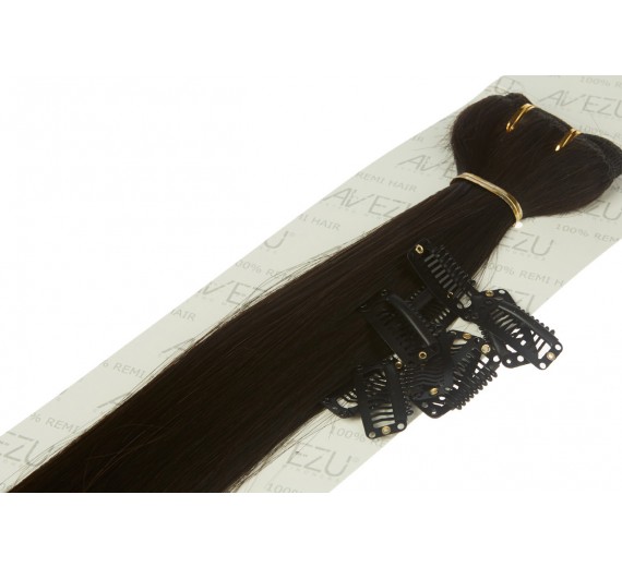 Gör dina egna Clip-in - löshår m/ 10 st. clips 1B# Dark brown - 50cm