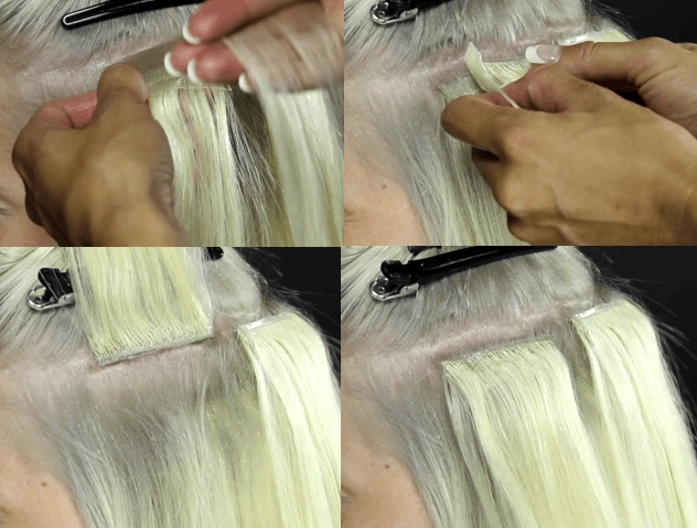 Tape in extensions p&aring;s&aelig;tning af hair extensions